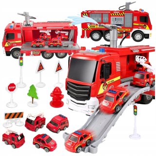 Veľké hasičské auto, šmykľavka, auto, hasičský zbor, zvuk, svetlo, oblievačka